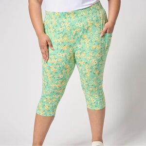 New Denim & Co. Active Duo Stretch Skimmer Slim Leg Pant Soft Jade Ditzy XL